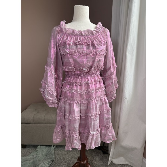 Cynthia Rowley Dresses & Skirts - Cynthia Rowley Silk Foil Ruffle Dress Metallic Blush Fit & Flare Short S